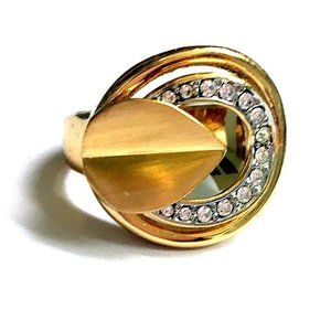 18K Gold Plated Spark Leaf Cocktail Ring Crystal Size 7 3/4 NWT # VR121